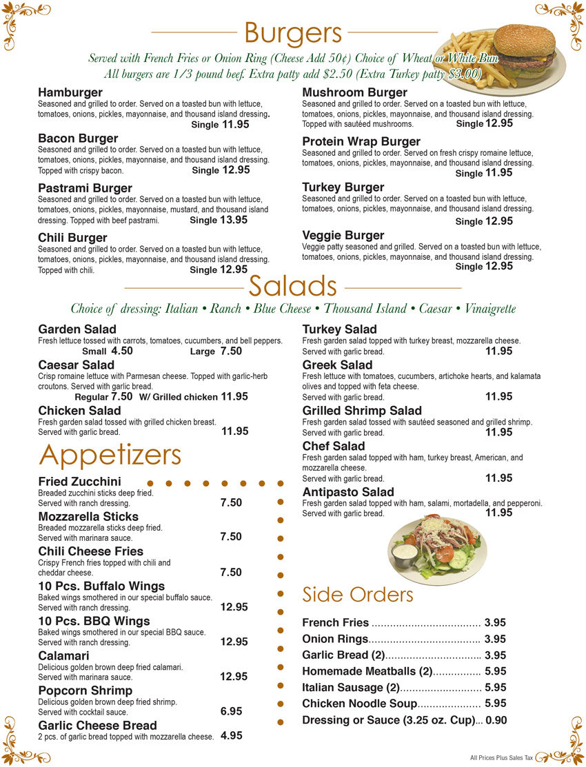 menu - appetizers-burgers-salads-sides